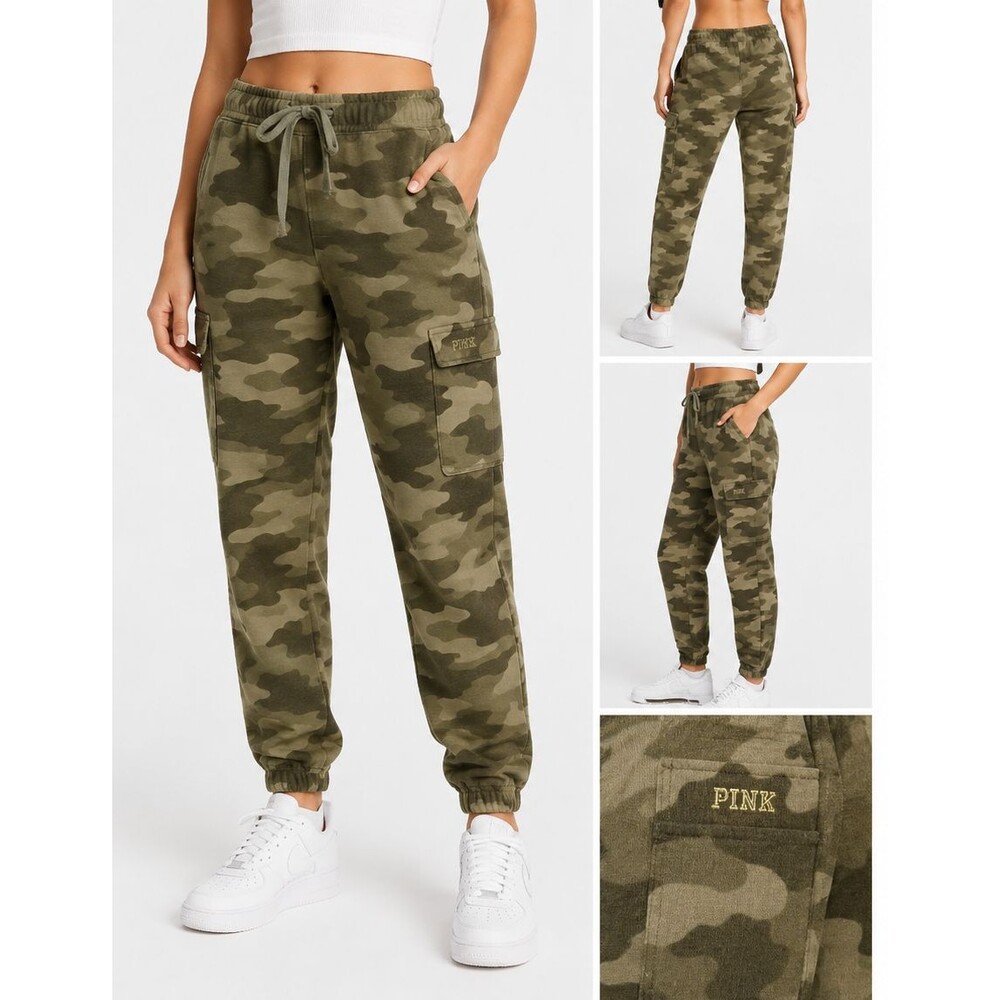 PINK Victoria's Secret Sz XS Camo Jogger Sweatpants Women's  Cargo Fleece Green